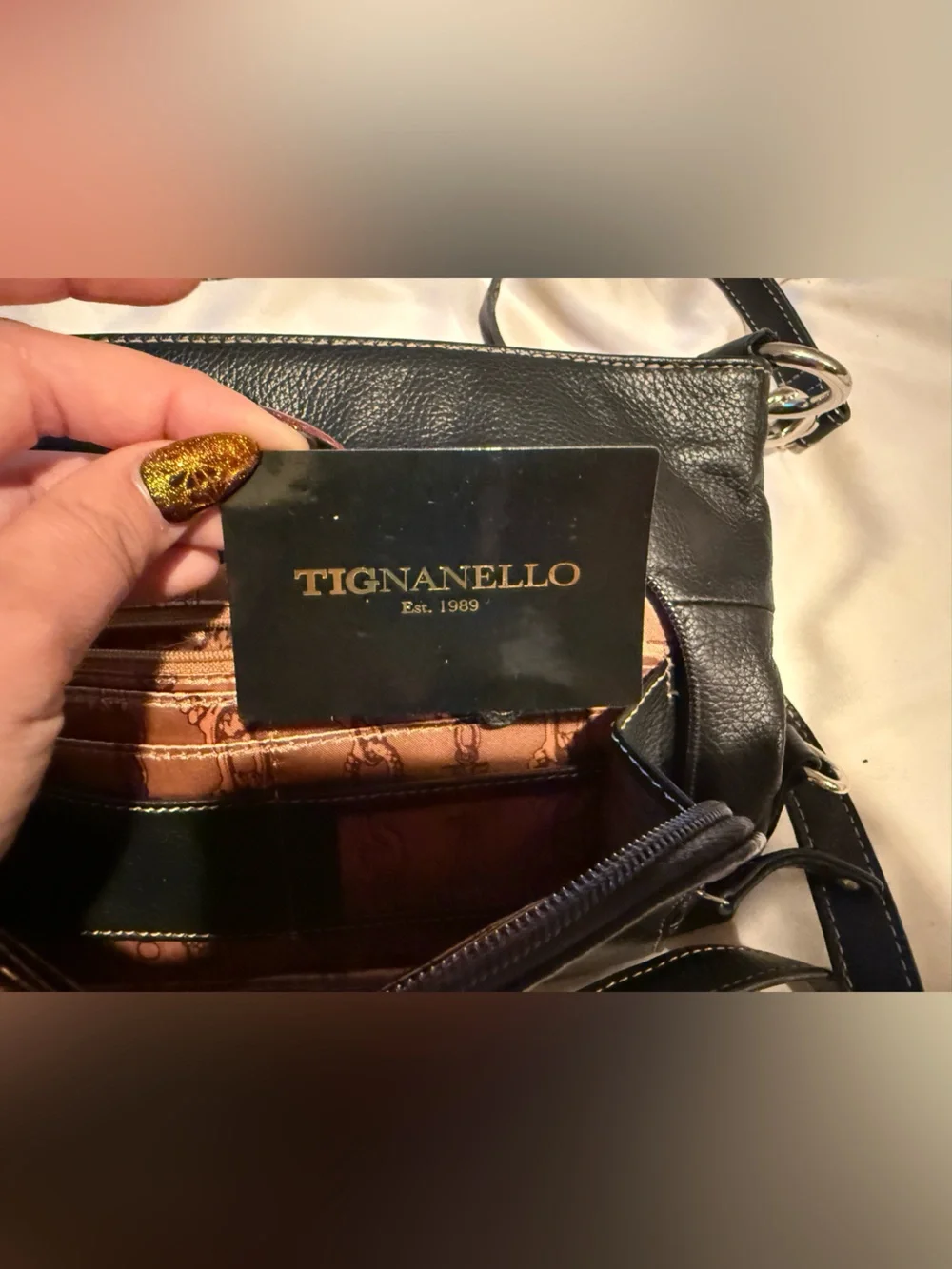 Tignanello Black Leather Crossbody Bag